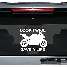 MADI Look Twice Save A Life Motorcycles are Everywhere 9 in. Sticker Decal for Laptop Wall Car Window Bumper Guitar Refrigerator Car Body Folders Vehicle Tailgates