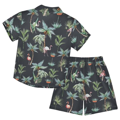 Image of Sunflower Floral Yellow Black Short Sleeve Hawaiian Button Down Shirts and Short Sets for Boys Toddler Summer Outfits