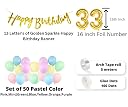 Flyloons 33rd Pastel Happy Birthday Decoration for Girls Kids Boys with Glitter Golden Happy Birthday Paper Banner,Pastel Balloons,Glue dots,Arch Tape for Balloons birthday decoration items for room gallery image