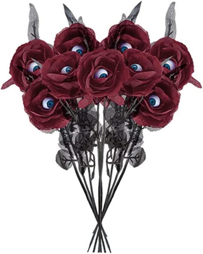 NatureMan10 Pack Halloween Black Artificial Roses Flowers with Eyeballs