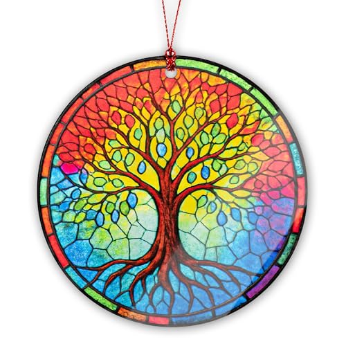 Tree of Life Christmas Ornaments 2026, Colorful Ornaments with Tree of Life Suncatcher Design, Xmas Ornaments for Xmas Tree Decor, Hanging Decoration, Gift Idea, Bauble Present, Gift Exchange Decor