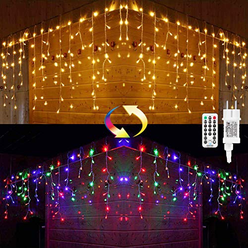 Preisvergleich Produktbild BrizLabs Weihnachten Eisregen Lichterkette Außen, 360 LED Warmweiß Bunt Weihnachtsbeleuchtung Lichtervorhang Strombetrieben 11 Modi 3 Timer und Dimmbar mit Fernbedienung für Party Hochzeit Garten