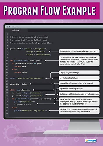 Daydream Education Program Flow Control Example Poster - Gloss Paper - Large Format 33” x 23.5” - Computer Science classroom Decoration - Bulletin Banner Charts