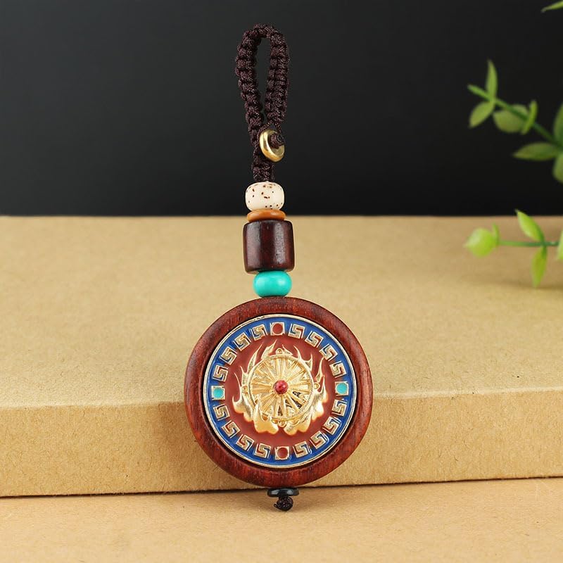 Mascot pendant Men's and Women's Wear Accessories 血檀木复古唐卡平安牌财神葫芦汽车钥匙扣景泰蓝钥匙包包挂饰男女 1Pcs(尼泊尔仿古龙 1Pcs(血檀木）钥匙扣)