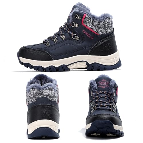 TARELO Winter Boots Women Snow Boots Warm Fur Lined Ankle Anti-Slip Walking Shoes Hiking Outdoors Blue 5 UK - Image 2