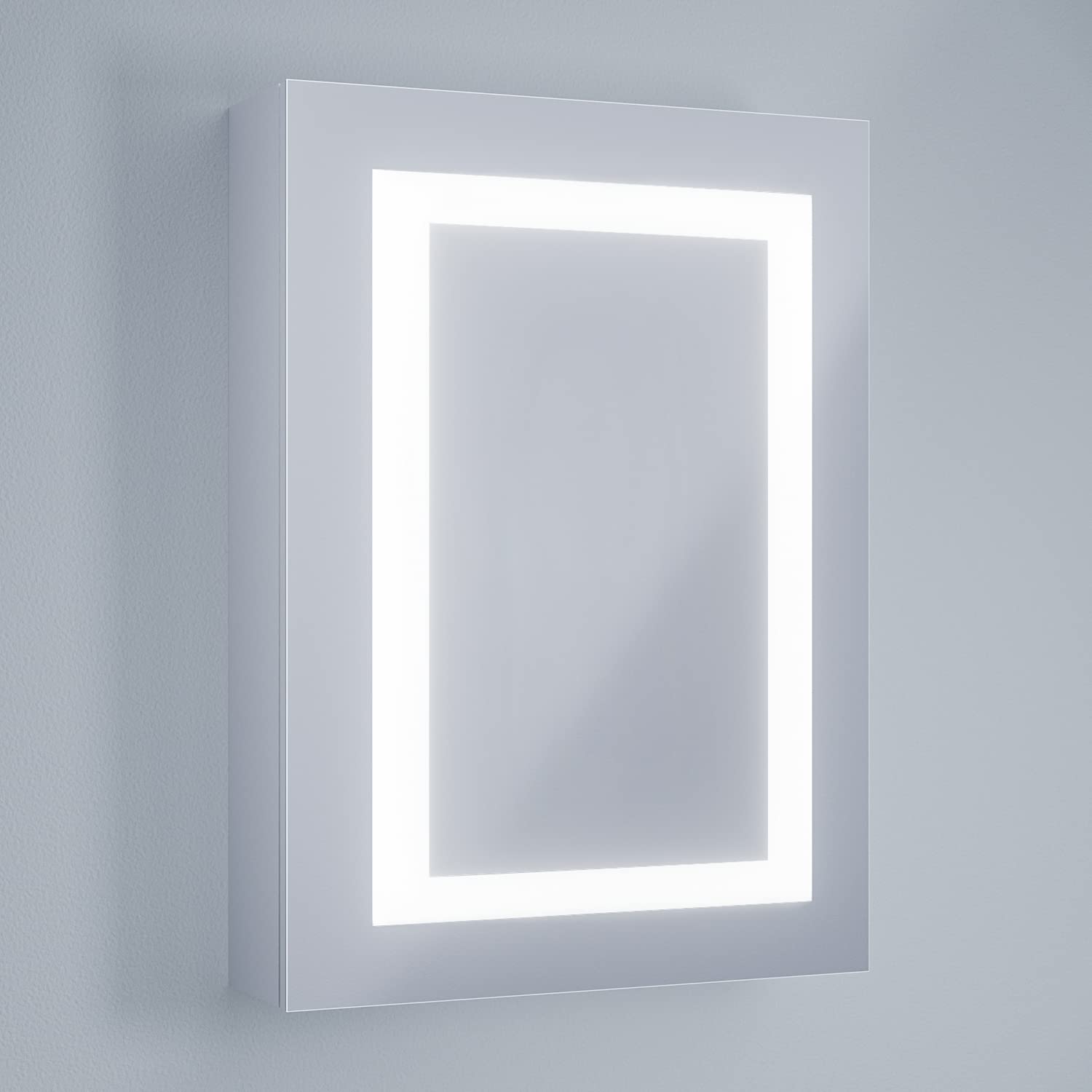 MIRPLUS 20 X 28 inch Bathroom Medicine Cabinet with Mirror Wall Mounted LED Bathroom Mirror Cabinet with Lights Cold White Light Inductive Switch Adjustable Storage Shelves (Single Door/Left Hinge)