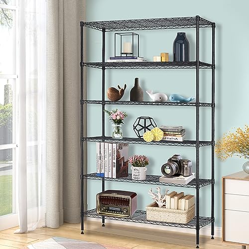 image for BestOffice | 6-Tier Wire Storage Shelves | 42x16x72 | Black | with Adj