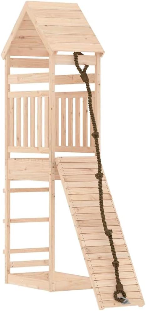 Natural Pine Solid Wood Large Durable Playhouse with Climbing Wall for Outdoor Play, Spacious Activity Area for Up to Five Kids, Rustic Design for Garden, Ages 3 to 8 Years,