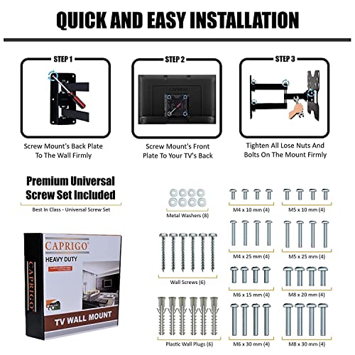 Image of Caprigo Heavy Duty TV Wall Mount Stand for 14 to 32 Inch LED /HD /Smart TV's, Full Motion Adjustable Universal TV Wall Mount Bracket with Swivel Rotation & Tilt Adjustments (M498)