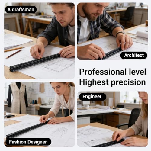 Architektonisches Lineal, Aluminium, dreieckig, metrische Skalen 1:20, 1:25, 1:50, 1:75, 1:100, 1:125, Standard, 30,5 cm lang, für Architekten, Studenten, Zeichner und Ingenieure