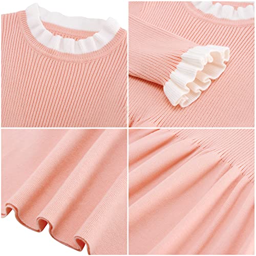 Raisevern Toddler Baby Girl Sweater Dresses 12-18 Months Kids Pink Long Sleeve Ruffle Ribbed Knit Winter Dress Warm Outfits For Photography #TOP4