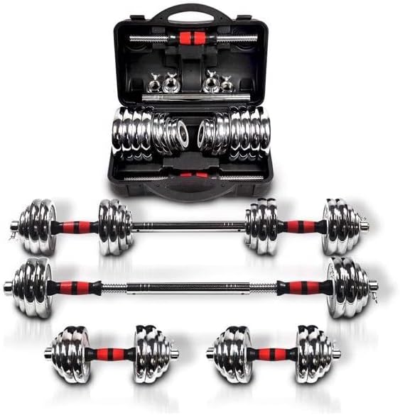 Adjustable Dumbbell Set With 3 in 1 Dumbbell Barbell Metal Connecting Rod, Chromed Weights, Hardcover Gift Box, Adjustable Weight
