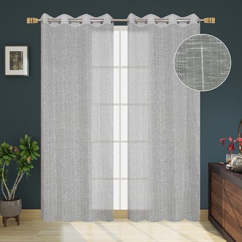 Image of Exporthub Cotton Sheer Curtains 7 feet Long Set of 2 for Door Curtains Grey Color - (EHSPR064 74)