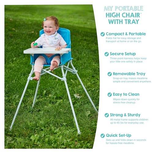 Image of Regalo My Portable High Chair, Foldable High Chair for Babies & Toddlers, Indoor /Outdoor Baby Chair, Travel High Chair with Tray & Cup Holder, Aqua
