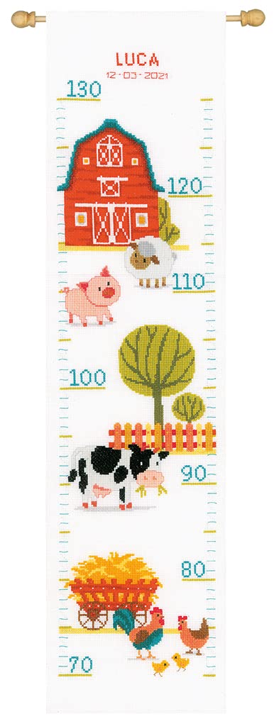 Vervaco Kit Punto De Cruz Medidor De Altura Para Niños EN LA GRANJA Regalos DIY Completo Creativo Manualidades Creatividad Adultos Decoracion Pared Bordar Kit Principiantes ca. 18 x 70 cm