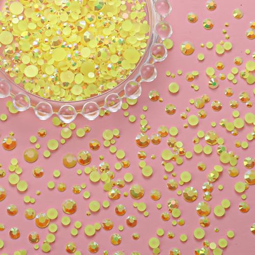 Image of 16000Pcs Flatback Yellow Gems Resin Jelly Rhinestones for Crafting Tumblers | Mixed Sizes Yellow Bedazzling Crystal with Pickup Tool for DIY Crafts Clothing Tumblers Mugs Shoes Fabric Nail Art Makeup