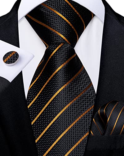 Image of DiBanGu Silk Zipper Ties for Men,Paisley Solid Plaid Pre-tied Tie and Pocket Square Cufflinks Set Formal Adjustable Necktie