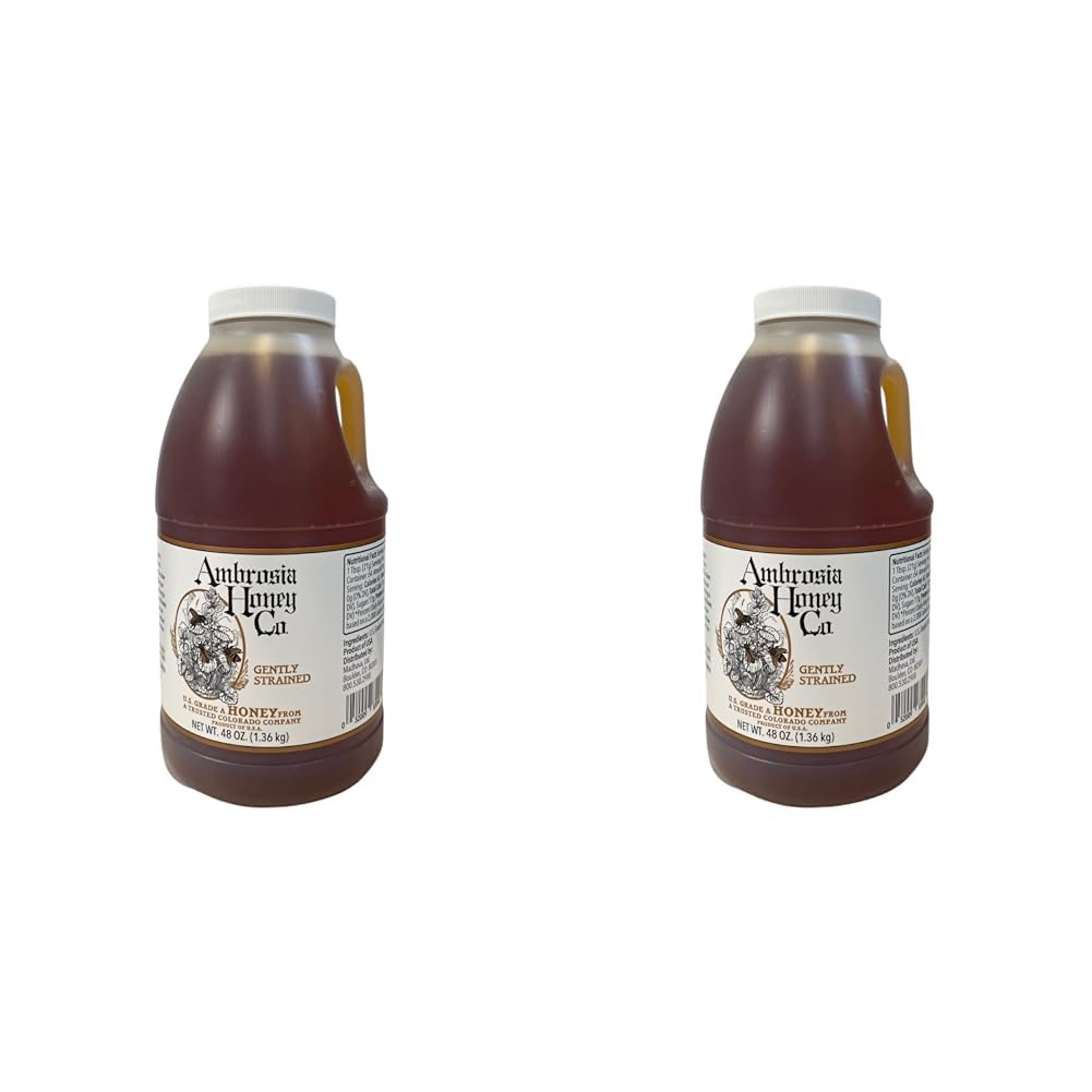 Ambrosia Gently Strained Honey, 48 oz. Bottle (Pack of 2) | Natural Liquid Sweetener, Sugar Alternative |100% Pure US Honey | BROWN, 3 Pound