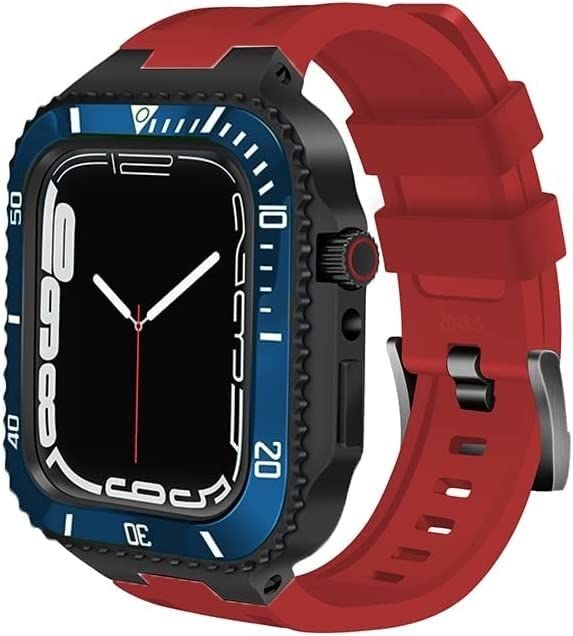 HAODEE Rugged Zinc Alloy Protective Case and Silicone Strap，For Apple Watch 8 7 45mm Modification Kit Metal Digital Bezel Stainless Steel Band，For IWatch Series 6 SE 5 44mm