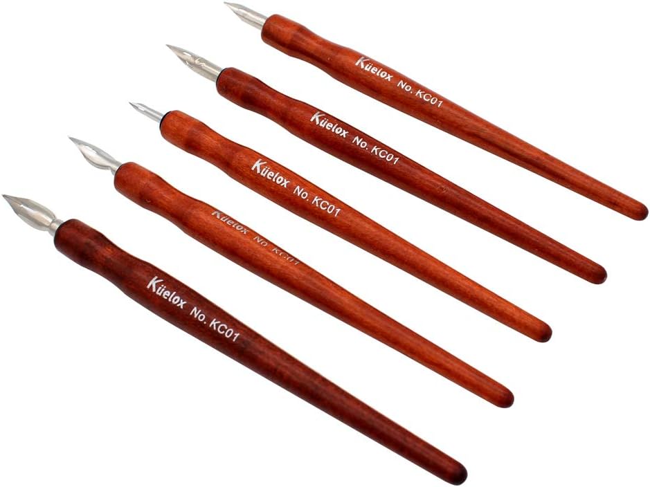 Comic Dip Pen Set, 5 Wooden Pen Handler Artist Cartoon Pen Set Calligraphy Dip Pens with 5 Nibs - Great for Manga/Comic/Calligraphy/Word Art/Pen-and-Ink Drawing