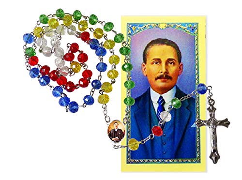 Jose Gregorio Hernandez Medico Venezolano Rosario de la Amistad Cuentas Arcoiris de Cuarzo Facetadas Centro y Crucifijo de Plata Anodizada Incluye Postal de Rezo2