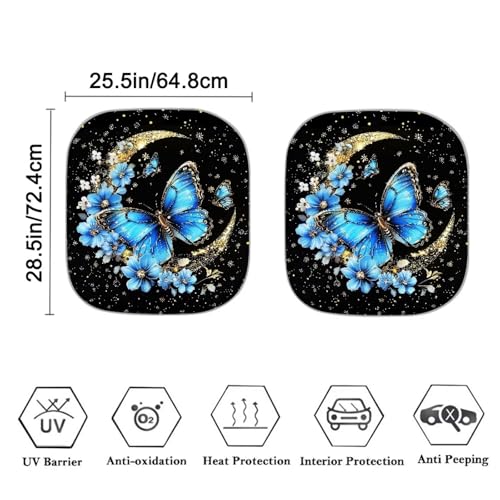 Image of Blue Butterfly Car Sun Shade for Windshield Foldable Sunshade Front Window Cover Sun Visor Heat and UV Rays That Keeps Vehicle Cool Universal Vehicle Accessories 28.5 x 25.5 inches