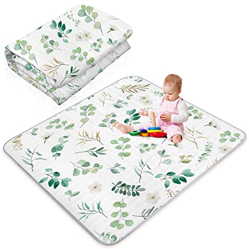 Image of Funtery 43 x 43 Inch Boho Baby Play Mat Portable Crawling Washable Foldable Tummy Time Non Slip Baby Floor Large Playpen Mat for Infants Toddlers Floor Playpen Activity(Eucalyptus Leaves)