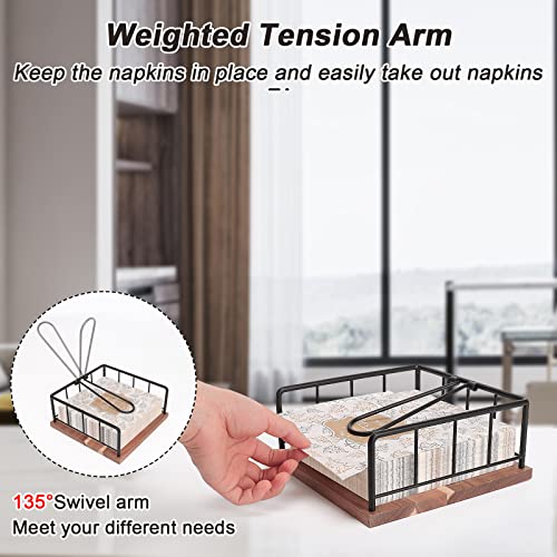 Livabber Flat Napkin Holder, Metal Kitchen Napkin Holder With Weighted Tension Arm Rustic Tissue Paper Dispenser For Countertop, Table Kitchen, Dining Room (With Wooden Base, Black) #TOP3