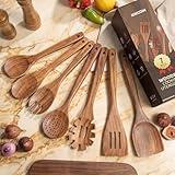 Strong Teak Wood: This wooden utensil set is handcrafted and smoothly polished. Solid one-piece design for strength. High-density teak is heat resistant. Resists cracking and warping. Built for long-term use. Non-toxic kitchen utensils for safe daily...