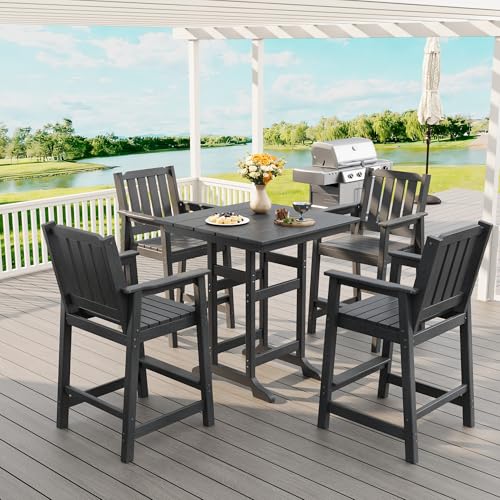 Garvee 5-Piece Outdoor Adirondack Bar Set, Patio Bar Table with 4 Bar Chairs, HDPE All-Weather Patio Bar Furniture Set w