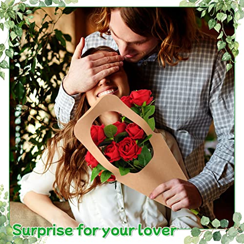 Jeyiour 40 Pcs Kraft Paper Flowers Gift Bags Bouquet with Handle Flower Wrapping Paper Bouquet Kraft Floral Bags Cone Flower Sleeves for Packaging Wedding Graduation Party(Brown)