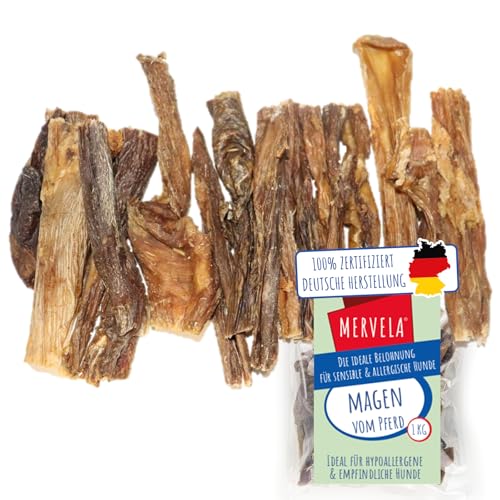 MERVELA Pferdemagen | 100% Pferd pur | 1.000g | Magen vom Pferd getrocknet | Qualität aus Deutschland | ideal für hypoallergene, allergische und Sensible Hunde