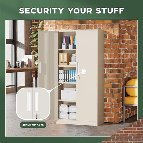 Image of Greenvelly Metal Storage Cabinet, 72 inch Locking Metal Garage Storage Cabinet with Doors and 4 Adjustable Shelves, Lockable Steel Cabinet for Home Office, Garage, Shop, School (Grey 32 inch W x 16 inch D)