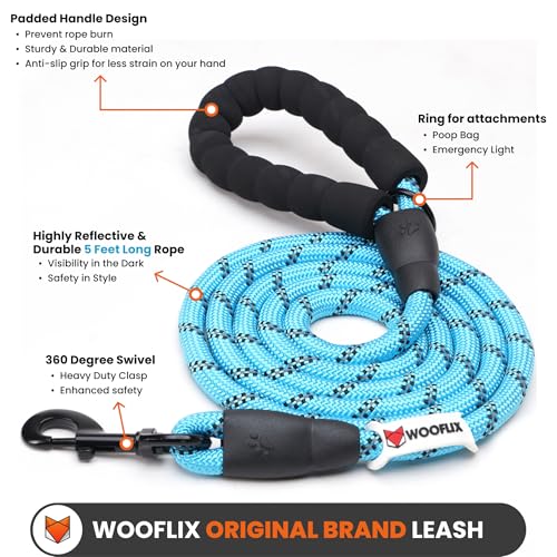 Image of WOOFLIX Reflective Dog Leash And Collar Combo Set | Dog Collar & Anti Slip Padded Handle Leash For Dogs | Highly Reflective | Dog Rope For Medium & Large Dogs | (Leash 5 Feet. + Collar Xl, Blue)
