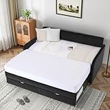 BEQAI Twin Size Daybed with Pull Out Trundle Bed, Velvet Upholstered Day Bed Frame for Kids, Teens, Adults, Twin to King Daybed with 2 Storage Cabinets for Living Room, Bedroom, Black