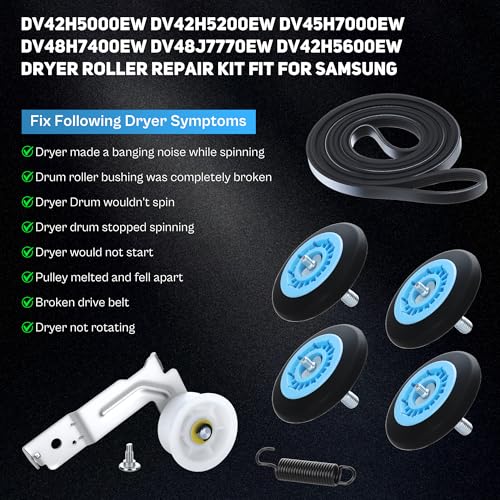 DV45H7000EW A2 DV42H5000EW A3 Parts Replacement for Samsung Dryer Roller Replacement Kit DC97-16782A Dryer Belt 6602-001655 Idler Pulley DC93-00634A Tension Spring DV42H5200EW A3 DV48H7400EW LUXRILIX