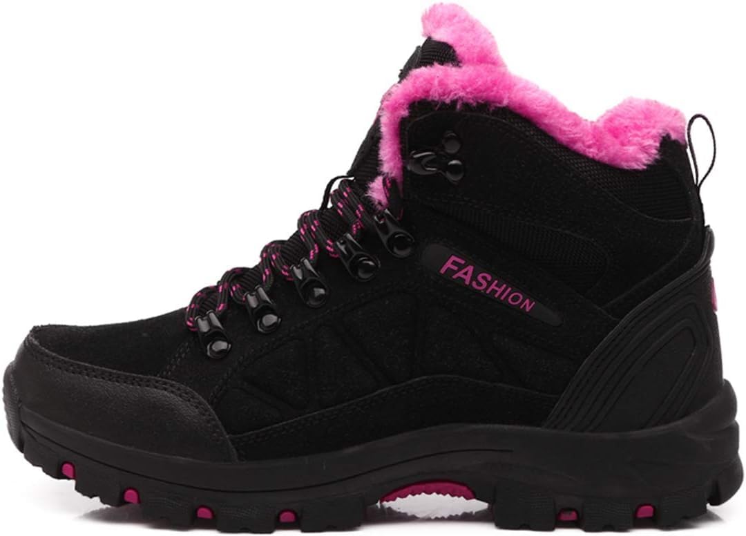 Botas De Montaña Unisex De Caña Alta para Exteriores Cálidas Botas De Montañismo Antideslizantes Zapatos De Senderismo Y Trekking para Hombre Y Mujer 8013, Black Pink, 6.5 UK