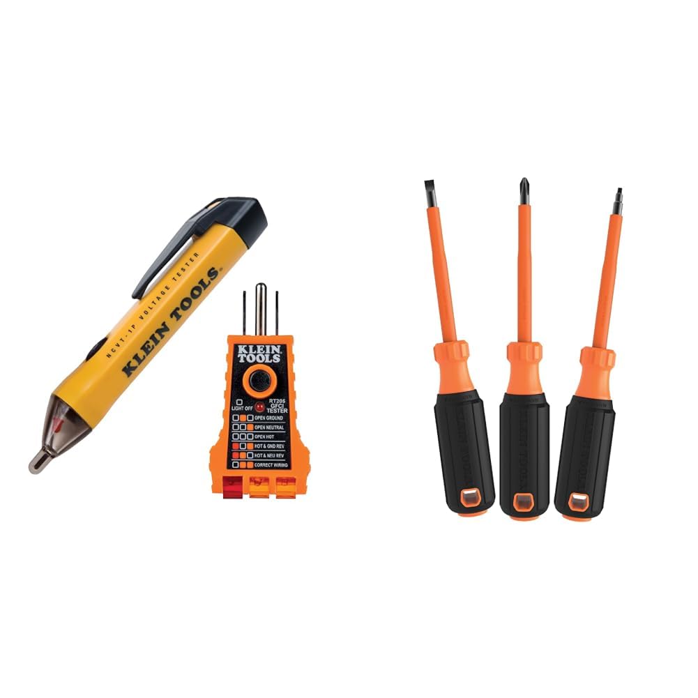 Klein Tools Electrical Tester Kit with Voltage Detector, GFCI Tester & Insulated Screwdriver Set with Phillips, Slotted & Square Tips, 5-Piece