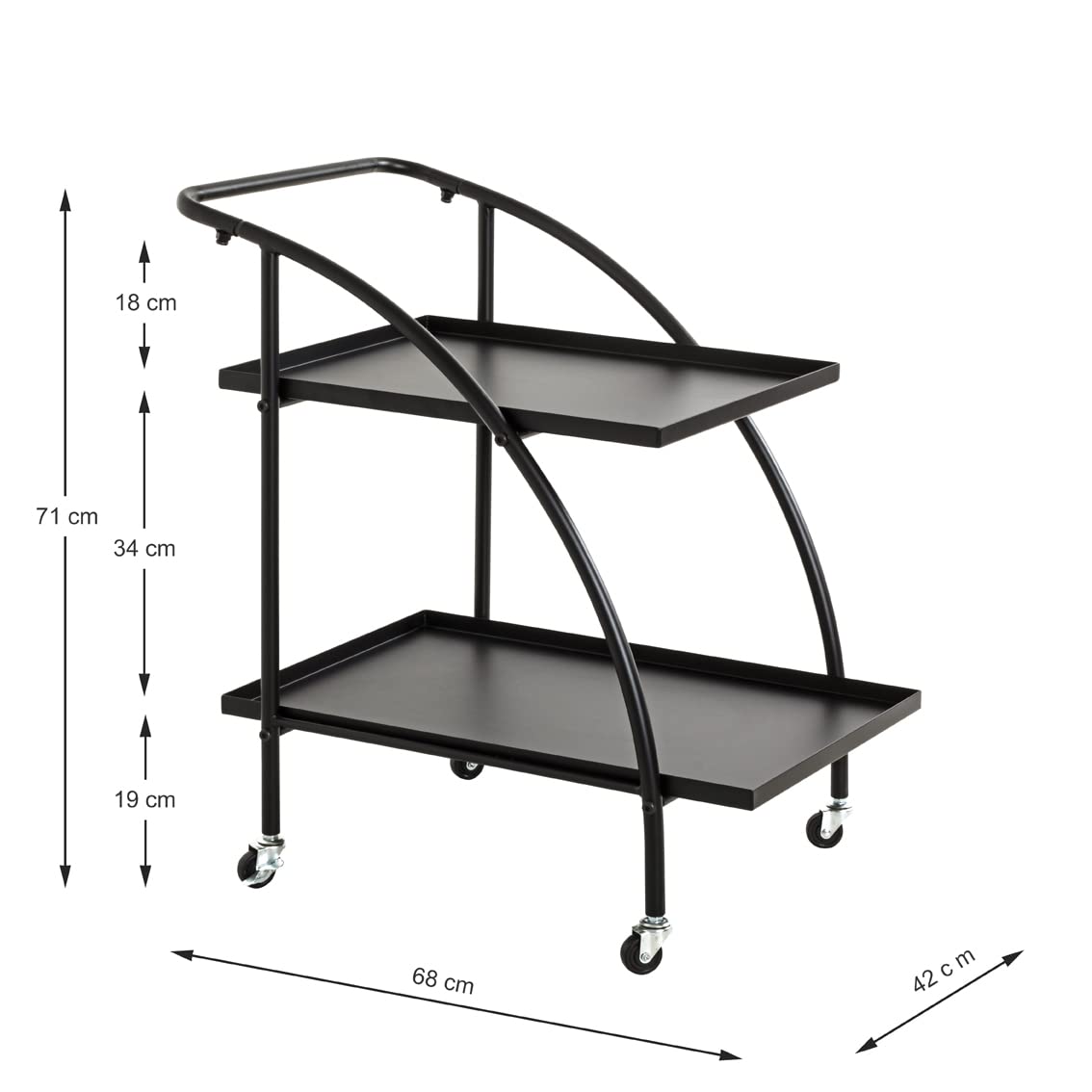 HAKU Carro de Servicio Negro, Metal, Metal - Dim.: AN 68 cm x AL 71 cm x P 42 cm, Estilo: Moderno