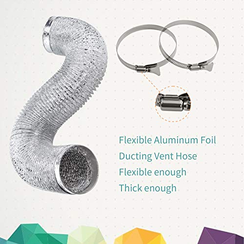 Cenipar Dryer Vent Hose-4 Inch Ducting Vent Hose Flexible Aluminum Foil Non-Insulated (4 Inch 8 Feet) With 2 Clamps #TOP1