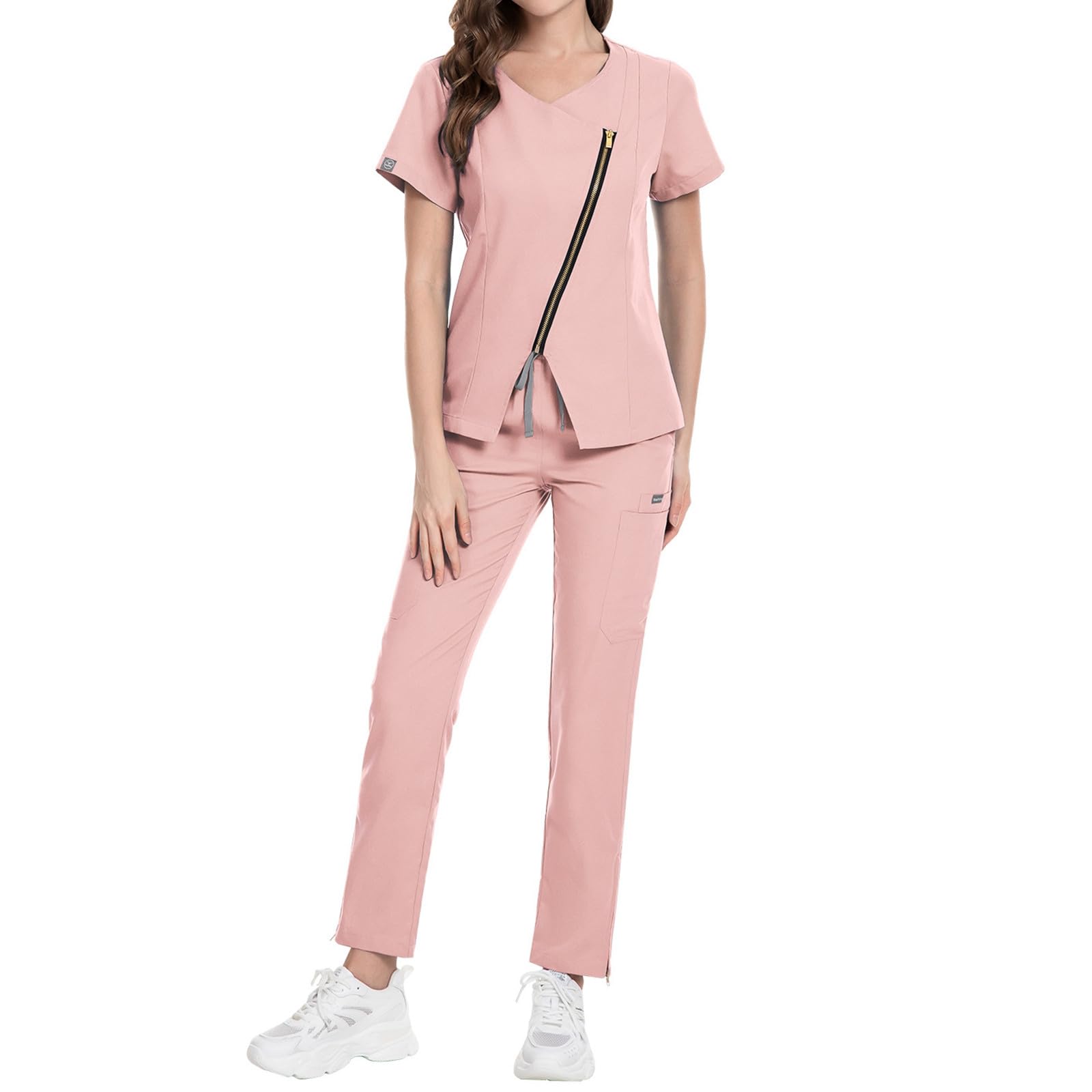 Generisch Traje médico para mujer y hombre, 2 piezas, chaleco de enfermera, ropa de trabajo, ropa de trabajo, ropa de trabajo, camiseta de manga corta y pantalones largos, traje de protección para