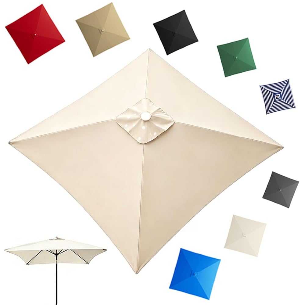 GJPXFR 4/8 Ribs Square Umbrella Replacement Canopy, 8x8ft 9.8x9.8ft Outdoor Parasol Canopy Cover Patio Umbrella Top Cover Replacement Fabric(Beige,2.5x2.5m/8.2x8.2ft)