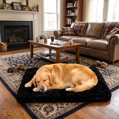 Image of Faux Fur Dog Bed Covers - Ultra Soft Rose Velvet, Removable & Washable, Cozy & Durable,Large Pet Bed Cover Only (No Filling) - Gray, (Stripe Gray, 44 inch L x 32 inch W x 4.5 inch Th)