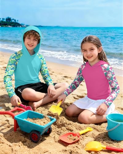 Image of Boys Rash Guard Swim Hoodie, Kids Long Sleeve Sun Fishing Shirts