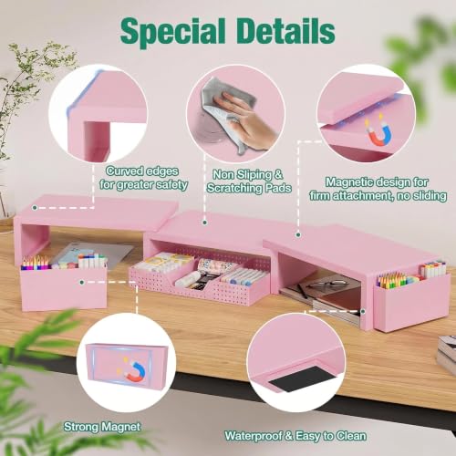 Image of OPNICE Desk Organizer and Accessories, Computer Monitor Stand Riser with Drawer and 2 Pen Holders, Laptop Stand, Office Desk Accessories for Office Supplies, Pink