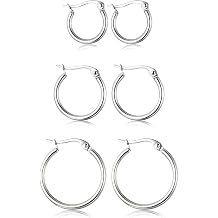 Jstyle 3 Pairs Stainless Steel Hoop Earrings Set for Women Mens Black Silver Gold Small Hoop Earring, Lightweight Click-Top Hoops Piercing 10-20MM
