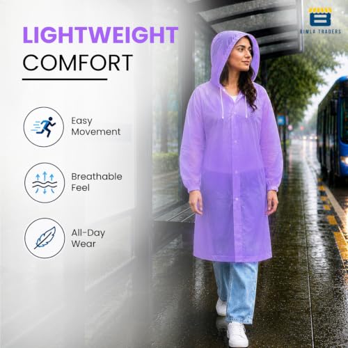 Image of Reusable EVA Hooded Raincoat| Transparent Waterproof Rain Wear for Men & Women | Elastic Full Sleeves | Front Button Design | Knee Length Free size