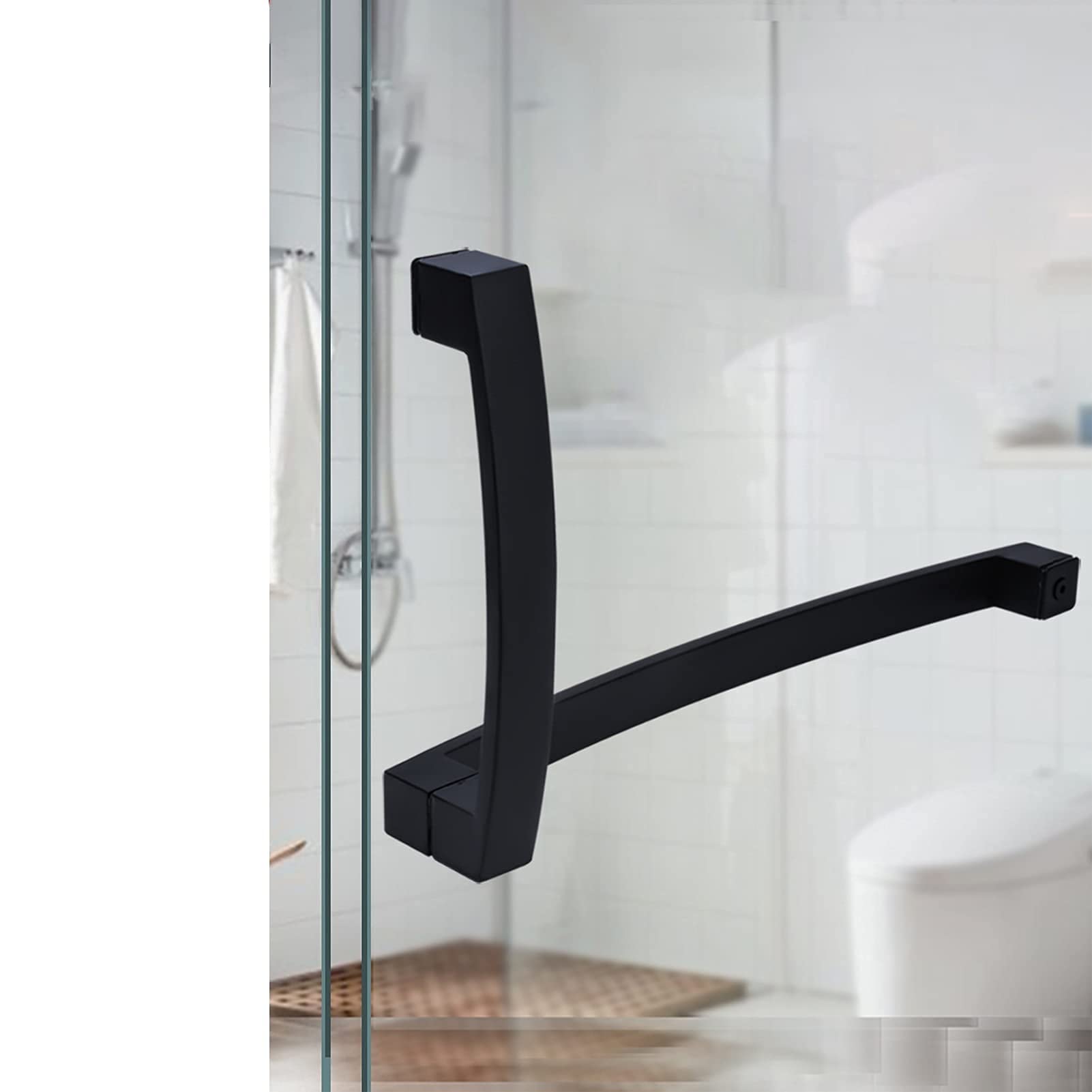Poignée de douche noire mate pour porte en verre de salle de bain chic