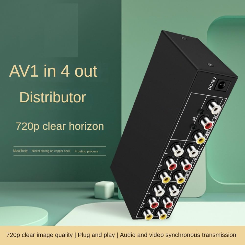 Splitter AV RCA 1 in 4 Uscite Distributore Audio Video 1X4 per DVD