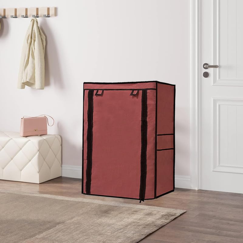 Image of Cover for Shoe Rack Home Only for 5-Layer Portable Foldable Shoe Stand Non Woven Zipper Fabric Cover Brown